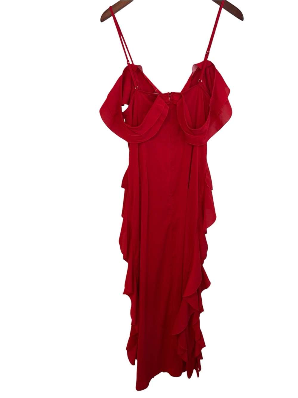 NWT PrettyLittleThing Red Ruffle Dress with Spaghetti Straps Maxi Dress 12 - Picture 3 of 12